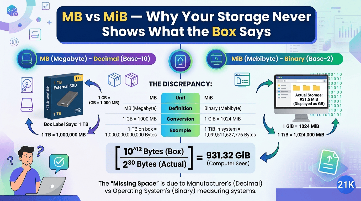 MB vs MiB — Why Your Storage Never Shows What the Box Says